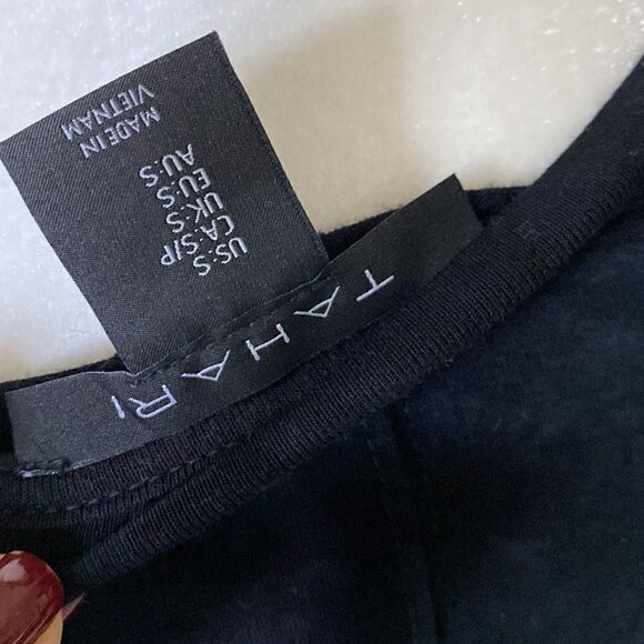 Tahari Black Tie Dye V Neck Mid Short Sleeve T-Shirt Viscose Blend S Boho - Picture 8 of 9